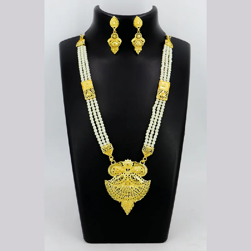 Classic Silver Necklace-Mahavir Gold Plated Pearls Necklace Set