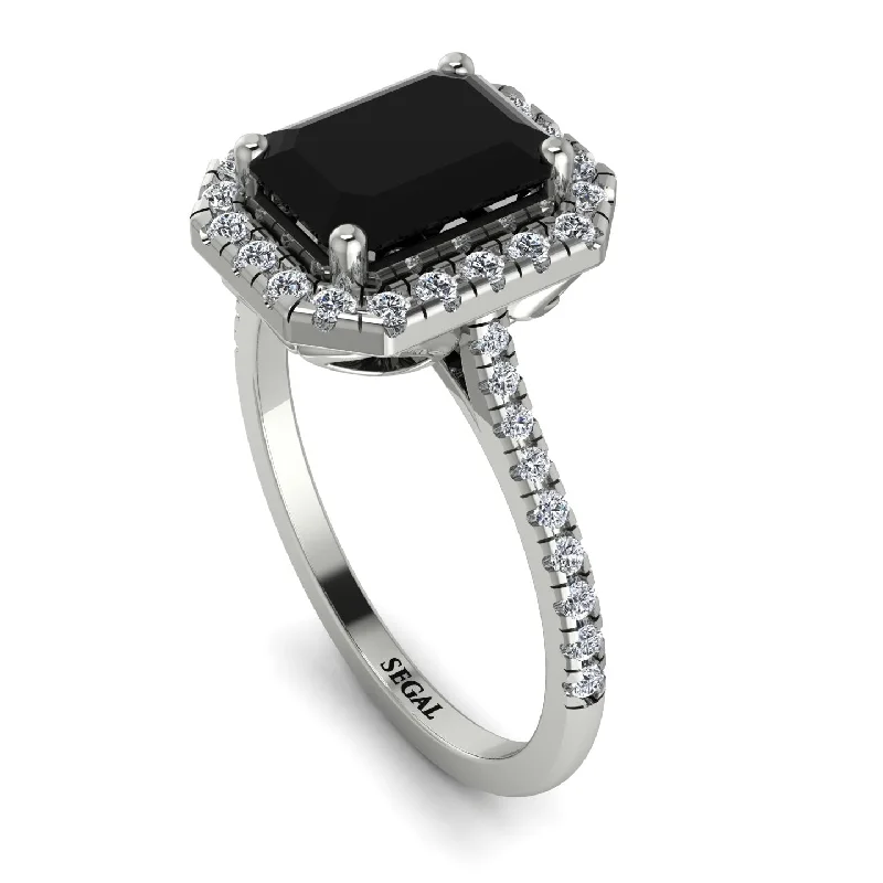 Personalized Gold Ring-Gorgeous Emerald Cut Black Diamond Pave Engagement Ring With Hidden Stone - Veronica No. 9