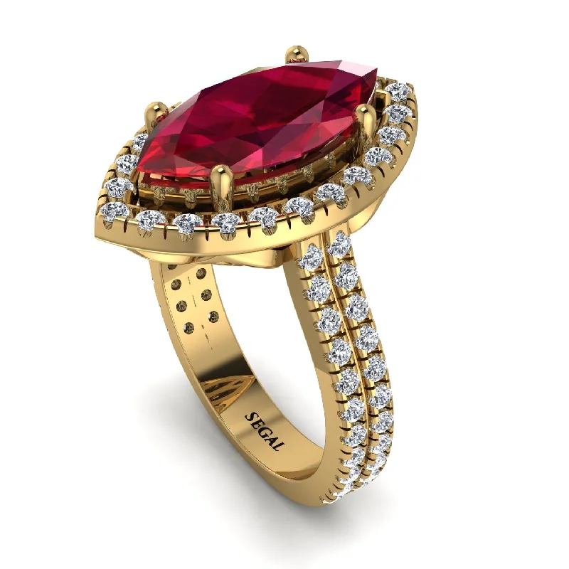 Handcrafted Diamond Ring-Gorgeous Marquise Cut Ruby Pave Double Shank Engagement Ring With Hidden Stone - Miriam No. 10