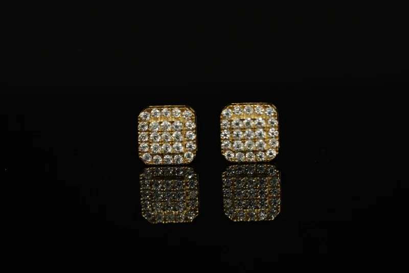 Long Gold Earrings-10k Moisanite Square Earrings