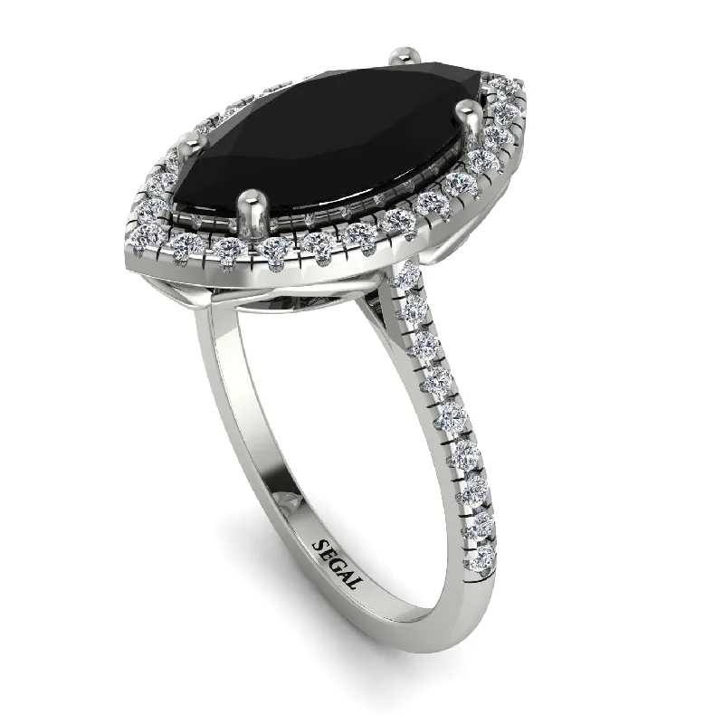 Retro Gemstone Ring-Gorgeous Marquise Cut Black Diamond Pave Engagement Ring With Hidden Stone - Miriam No. 9