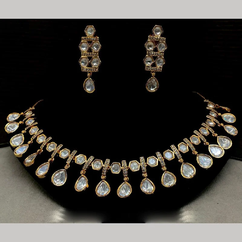 Fashionable Gold Necklace-Royal Kundan Jewellery Gold Plated Crystal Stone Necklace Set