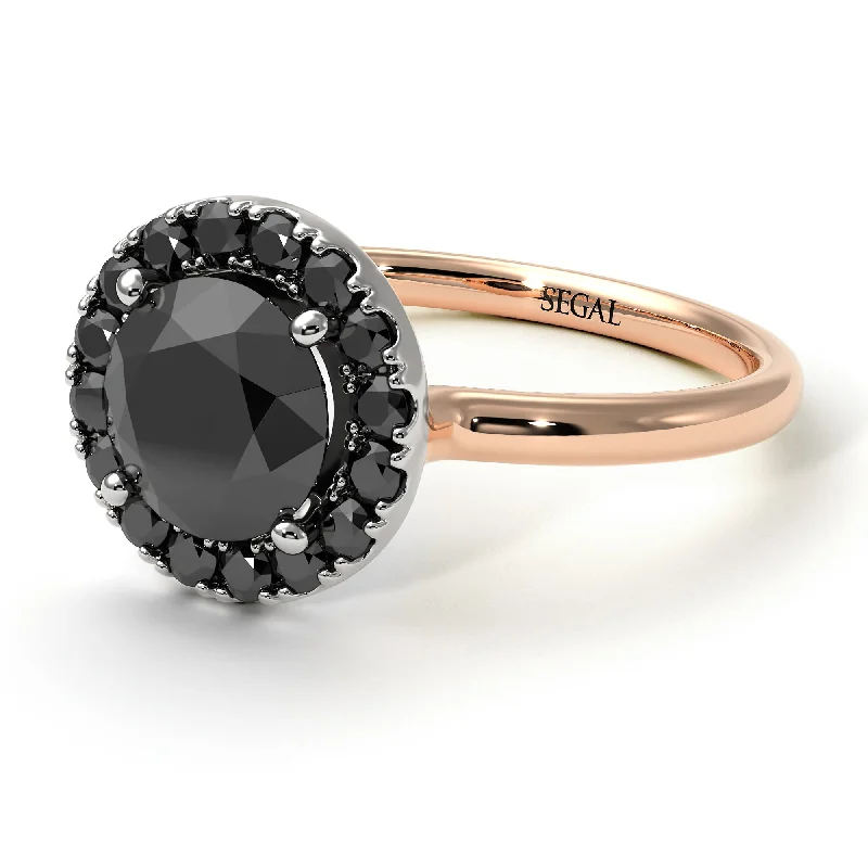 Classic Gold Ring with Diamonds-Two Tones 1ct Round Black Diamond Engagement Ring - Natalia No. 81