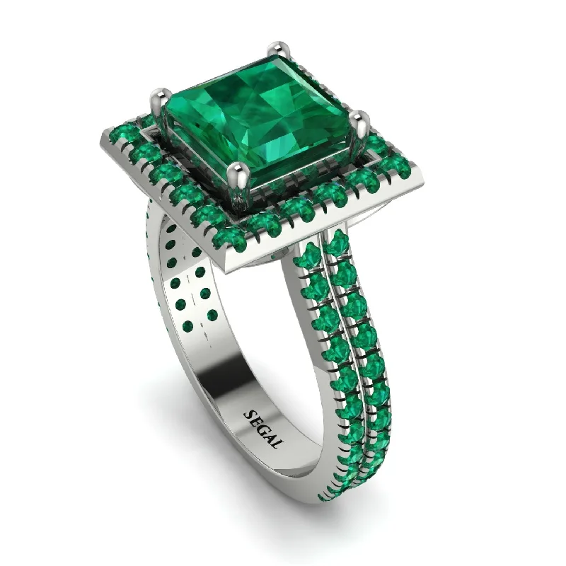 Elegant Wedding Band-Gorgeous Princess Cut Emerald Pave Double Shank Engagement Ring With Hidden Stone - Margot No. 21