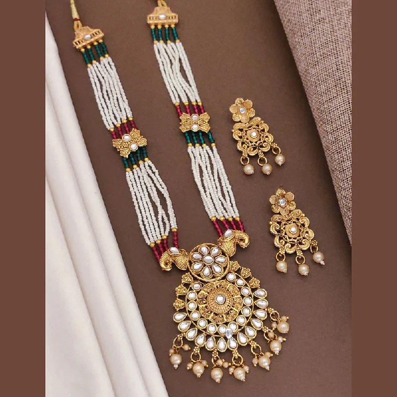 Crystal Bar Necklace-Akruti Collection Gold Plated Pota Stone And Pearls Long Necklace Set