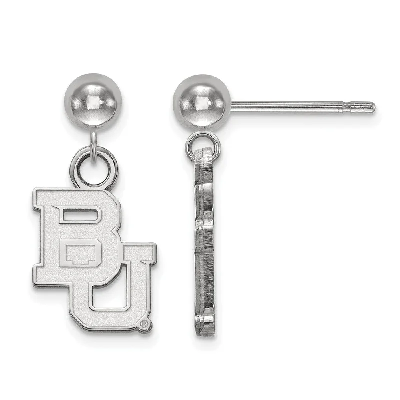 Gold Stud Earrings for Women-14k White Gold Baylor University Ball Dangle Earrings