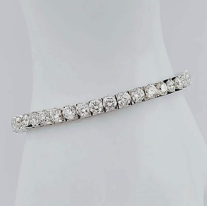 Elegant Gold Bracelets-Women's 18K White Gold 10.25 Carat Total Weight (SI Color I) 26 GR Diamond Tennis Bracelet.