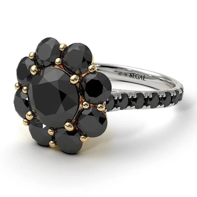 Gold Eternity Ring-Two Tones Glamorous Black Diamond Halo Engagement Ring - Amaya No. 80