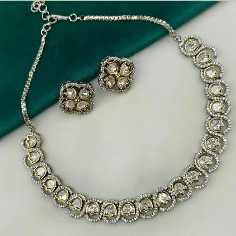 Celebrity Style Necklace-Royal Kundan Jewellery Silver Plated Crystal Stone Necklace Set