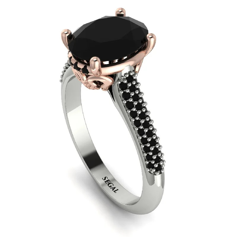 Silver Heart Ring-Two Tones Luxury Pave Oval Cut Black Diamond Engagement Ring With Hidden Stone - Ophelia No. 81