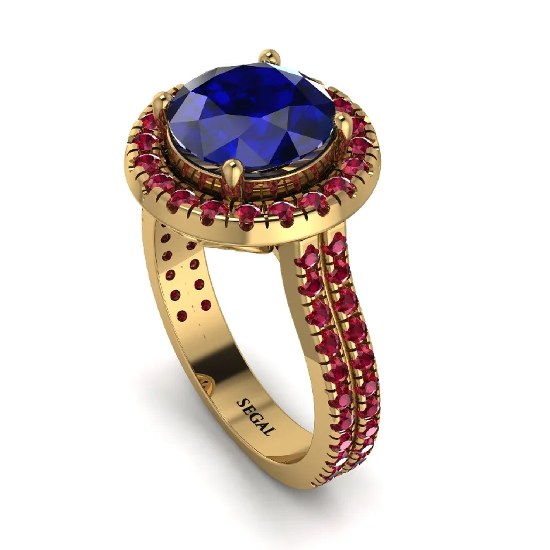 Round Diamond Ring-Gorgeous Round Cut Sapphire Pave Double Shank Engagement Ring With Hidden Stone - Ellen No. 58