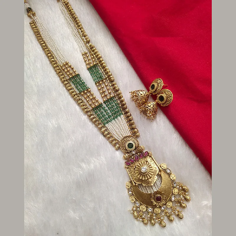 Simple Chain Necklace-Kala Creation Gold Plated Pota Stone And Pearl Necklace Set