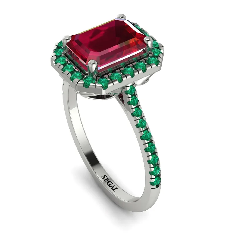 Classic Wedding Ring-Gorgeous Emerald Cut Ruby Pave Engagement Ring With Hidden Stone - Veronica No. 27