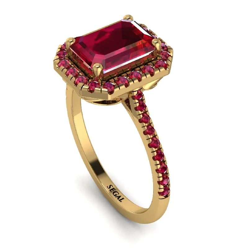 Amethyst Ring-Gorgeous Emerald Cut Ruby Pave Engagement Ring With Hidden Stone - Veronica No. 55