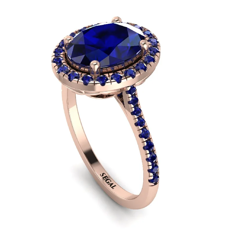 Elegant Sapphire Ring-Gorgeous Oval Cut Sapphire Pave Engagement Ring With Hidden Stone - Phoebe No. 74