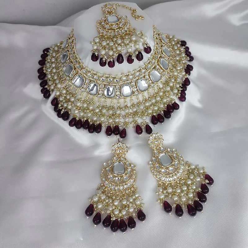 High-End Gold Necklace-Manisha Jewellery Gold Plated Kundan Stone And Pearls Choker Necklace Set