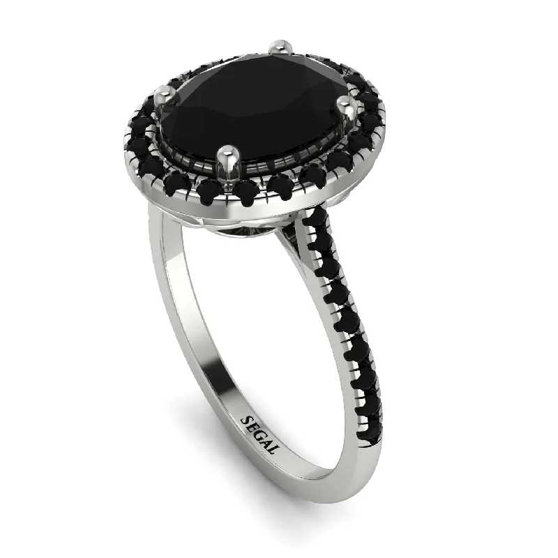 Diamond Solitaire Ring-Gorgeous Oval Cut Black Diamond Pave Engagement Ring With Hidden Stone - Phoebe No. 39