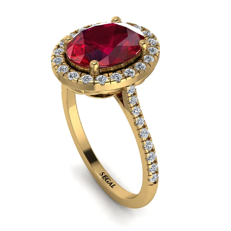 Classic Diamond Wedding Band-Gorgeous Oval Cut Ruby Pave Engagement Ring With Hidden Stone - Phoebe No. 10