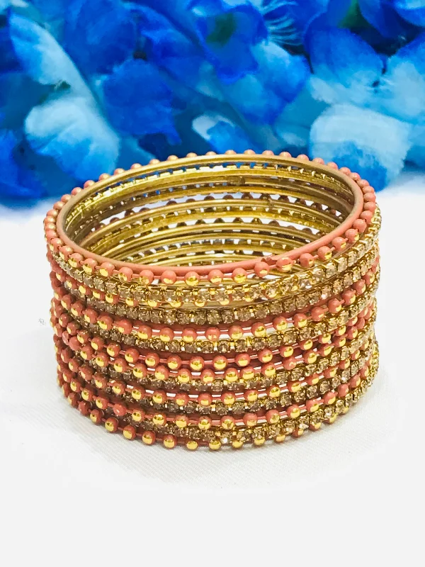 Oval Shape Bangles-Attractive Orange Color Designer Metal Bangles Set For Girls