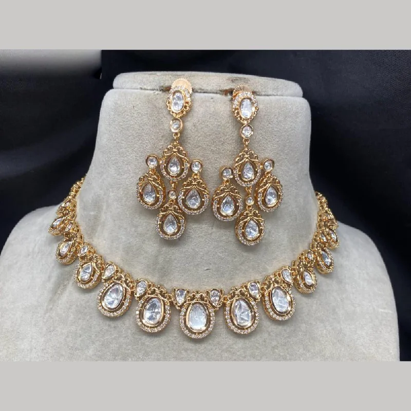 Personalized Pendant Necklace-Royal Kundan Jewellery Gold Plated Crystal Stone Necklace Set