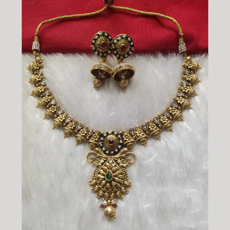 Double Layer Gold Necklace-Kala Creation Gold Plated Pota Stone Necklace Set