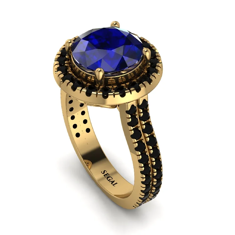 Vintage Art Deco Ring-Gorgeous Round Cut Sapphire Pave Double Shank Engagement Ring With Hidden Stone - Ellen No. 43