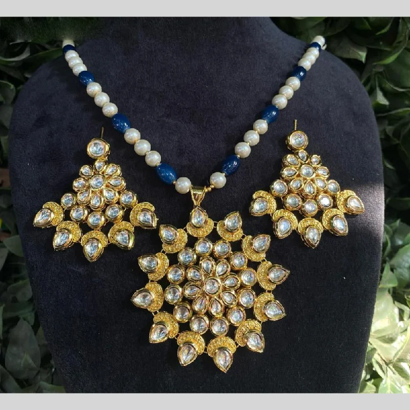 Layered Gold Necklace-Royal Kundan Jewellery Gold Plated Kundan And Beads Necklace Set