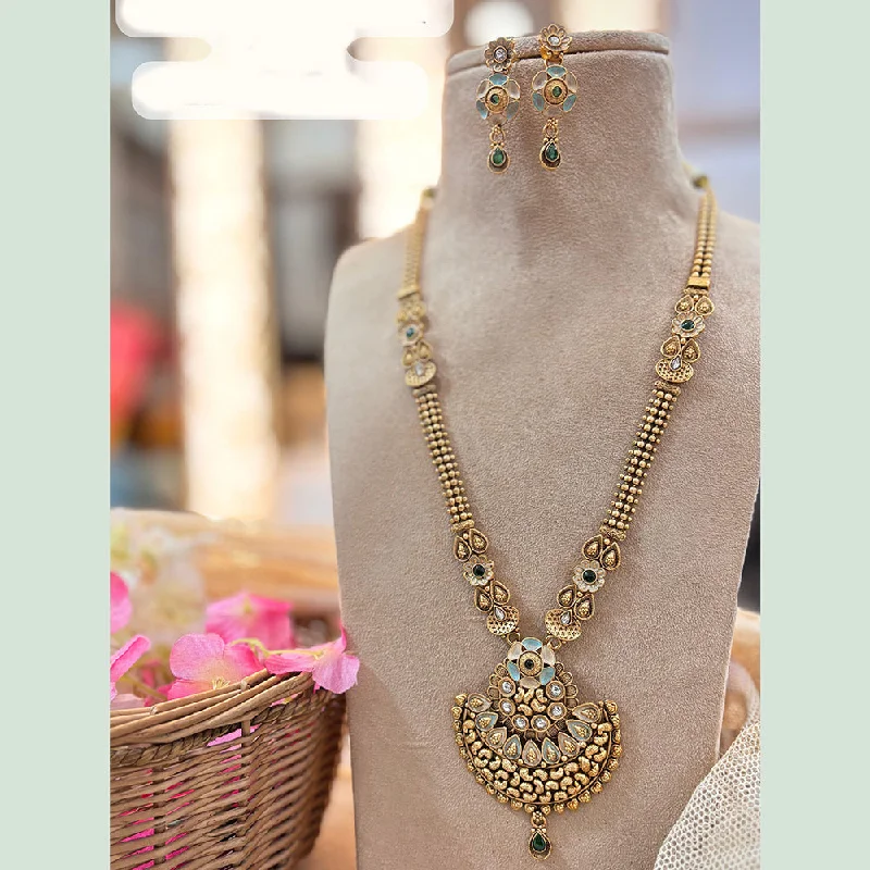 Elegant Gold Necklace-Jewel Addiction Copper Gold Pota Stone Long Necklace Set