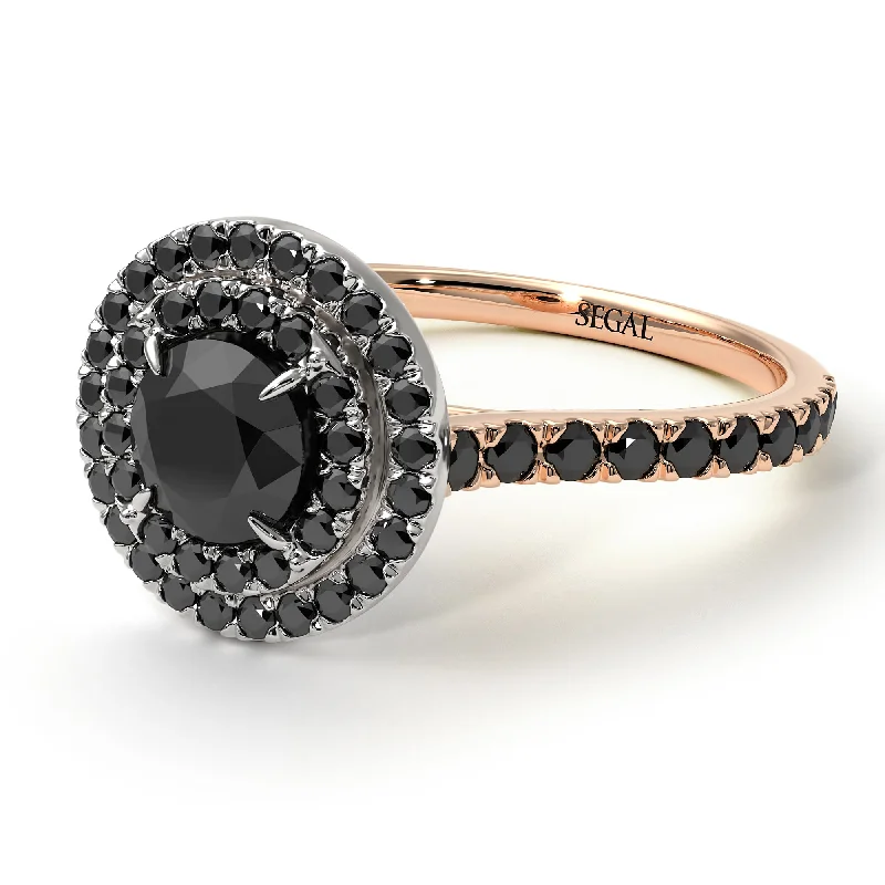 Vintage Gold Ring-Two Tones Double Halo Black Diamond Ring - Zoey No. 81