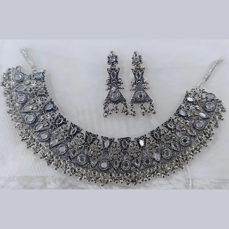 Vintage Gemstone Necklace-Manisha Jewellery Oxidised Plated Mirror Choker Necklace Set