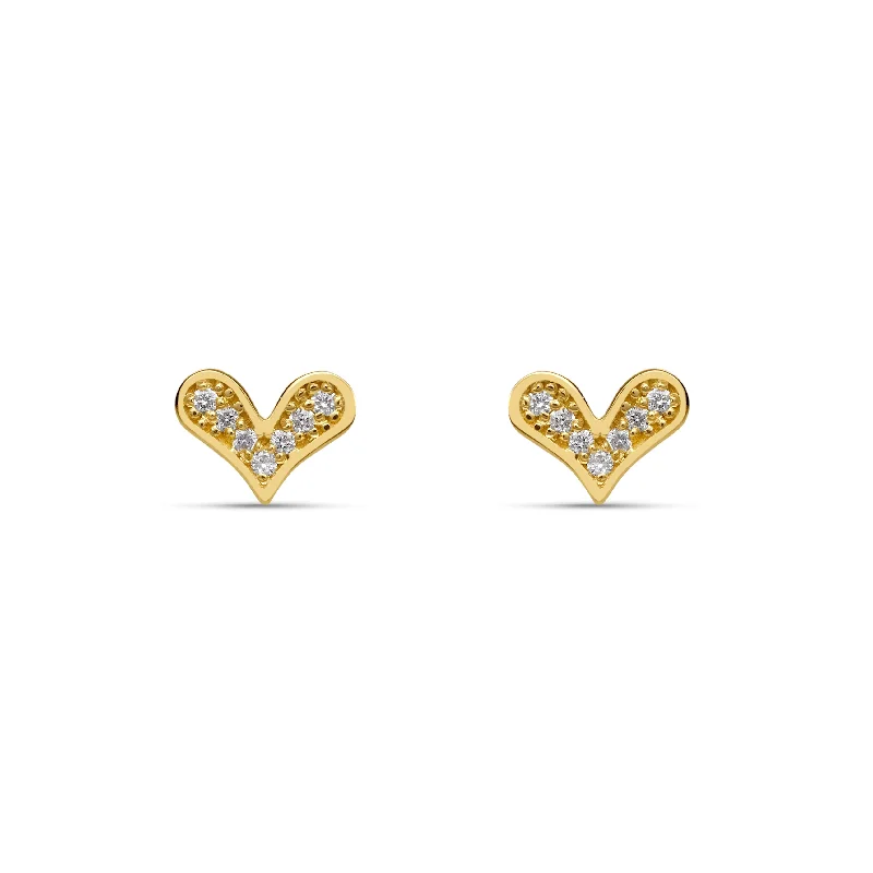 Gold and Silver Earrings-Diamond Heart Earrings - 14 karat gold diamond earrings, diamonds 0.10ct