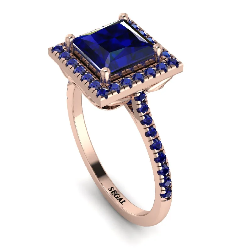 Personal Wedding Band Ring-Gorgeous Princess Cut Sapphire Pave Engagement Ring With Hidden Stone - Margot No. 74