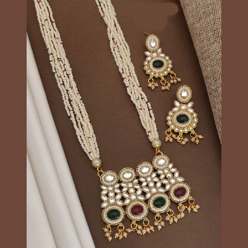 Heart Pendant Necklace with Diamonds-Akruti Collection Gold Plated Kundan Stone And Pearls Long Necklace Set