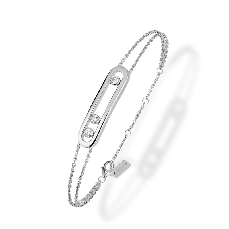 Personalized Friendship Bracelets-18ct White Gold Move Classique Three Diamond Set Bracelet