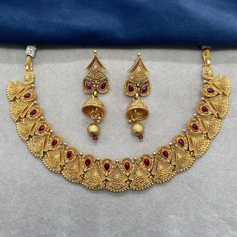 Choker Necklace for Women-Royal Kundan Jewellery Gold Plated Pota Stone Necklace Set