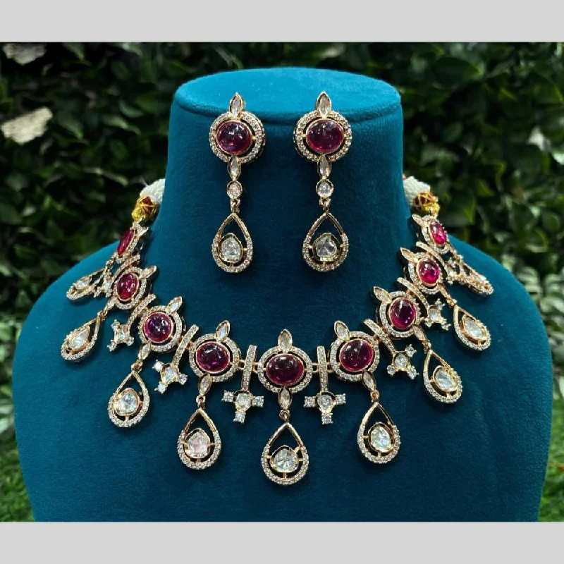 Simple Chain Necklace-Royal Kundan Jewellery Gold Plated Polki Kundan Necklace Set