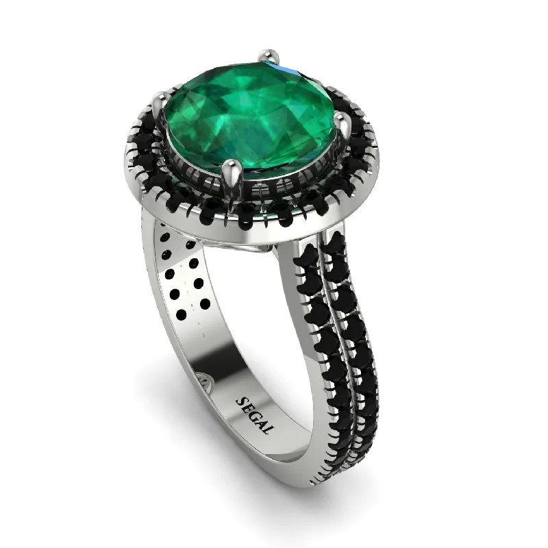 Men's Gold Ring-Gorgeous Round Cut Emerald Pave Double Shank Engagement Ring With Hidden Stone - Ellen No. 36