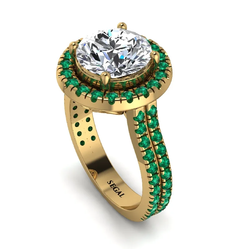 Statement Gemstone Ring-Gorgeous Round Cut Diamond Pave Double Shank Engagement Ring With Hidden Stone - Ellen No. 16