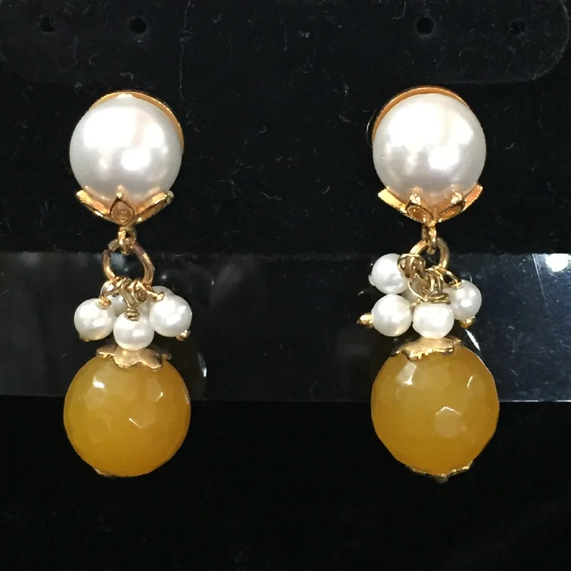 Large Silver Hoop Earrings-Yellow Pearl Earrings