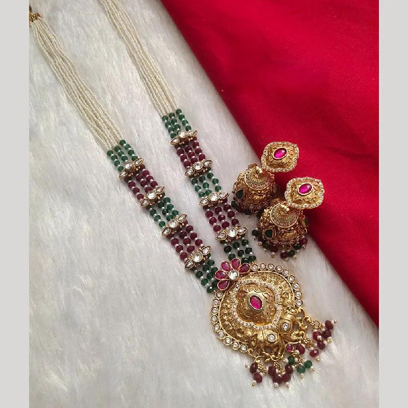 Unique Designer Necklace-Kala Creation Gold Plated Pota Stone And Pearl Necklace Set