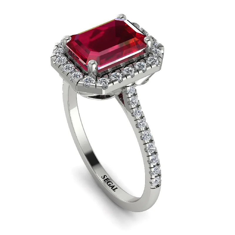 Vintage Diamond Ring-Gorgeous Emerald Cut Ruby Pave Engagement Ring With Hidden Stone - Veronica No. 12