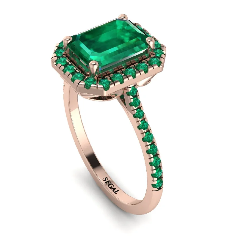 Minimalist Gold Ring-Gorgeous Emerald Cut Emerald Pave Engagement Ring With Hidden Stone - Veronica No. 20