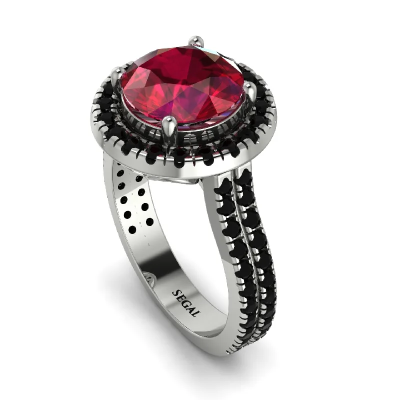 Women's Sapphire Ring-Gorgeous Round Cut Ruby Pave Double Shank Engagement Ring With Hidden Stone - Ellen No. 42