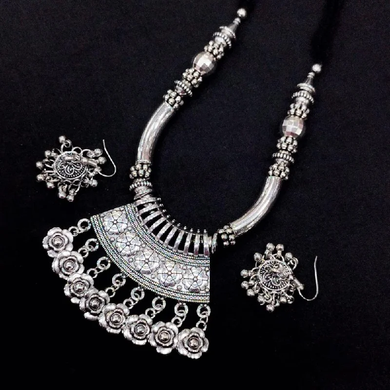 Butterfly Pendant Necklace-Pooja Bangles Oxidised Plated Necklace Set