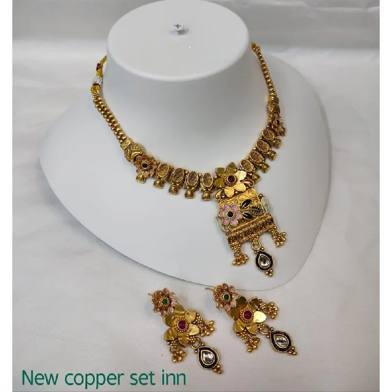 Gold Bar Necklace-Akruti Collection Copper Gold Plated Pota Stone Necklace Set