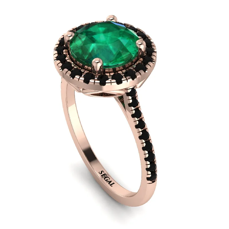 Personalized Stacking Ring-Gorgeous Round Cut Emerald Pave Engagement Ring With Hidden Stone - Ellen No. 35