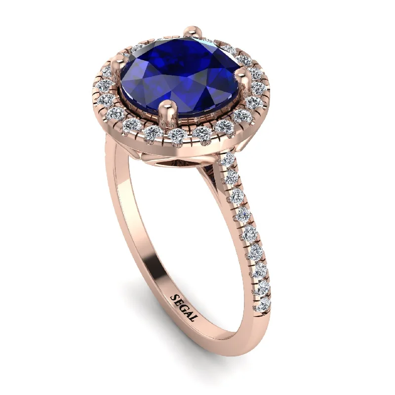 Gemstone Promise Ring-Gorgeous Round Cut Sapphire Pave Engagement Ring With Hidden Stone - Ellen No. 14