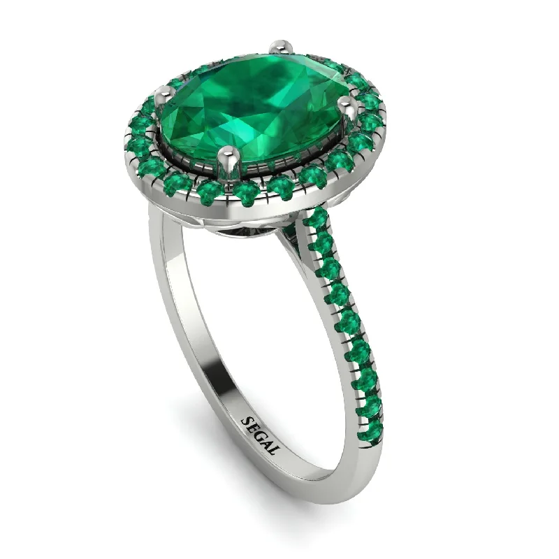 Personal Wedding Band Ring-Gorgeous Oval Cut Emerald Pave Engagement Ring With Hidden Stone - Phoebe No. 21