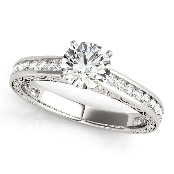 Solitaire Engagement Ring-14K Channel Set Antique Side Vintage Engagement Ring