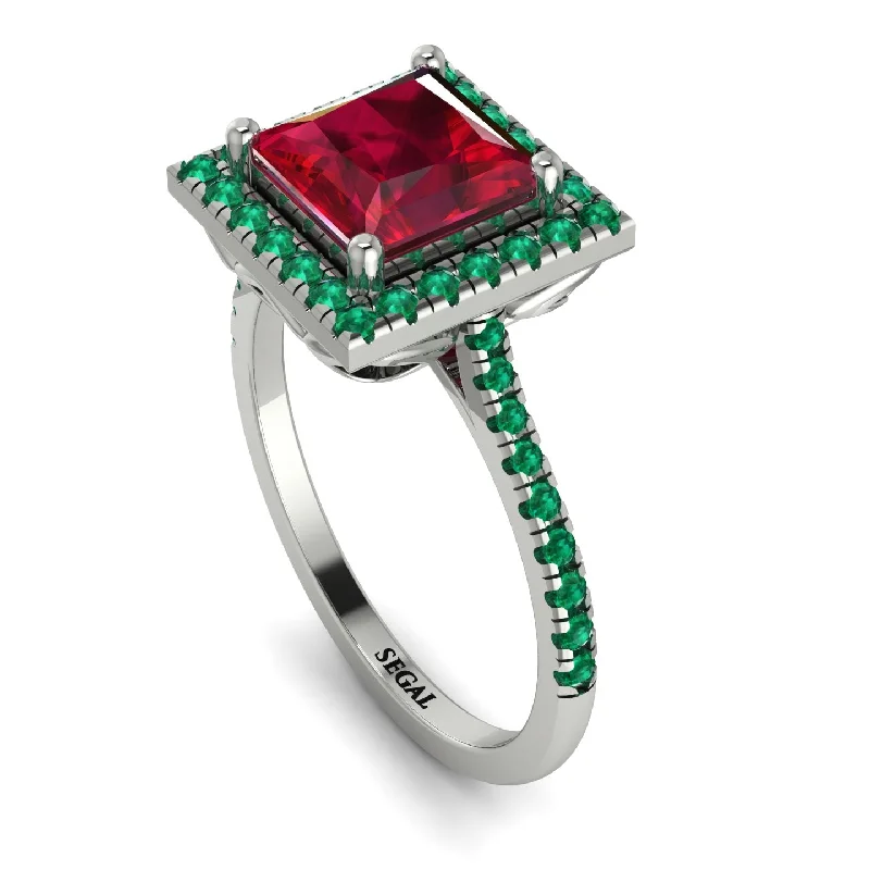 Personalized Gemstone Ring-Gorgeous Princess Cut Ruby Pave Engagement Ring With Hidden Stone - Margot No. 27